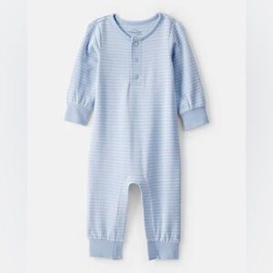 PurelySoft Bamboo Blue & White Striped Long Sleeve Onesie Romper Pajama PJs 18m